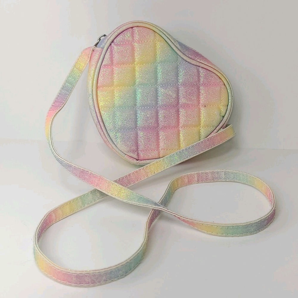 Children's Place Pastel Rainbow Crossbody Purse – Quilted Glitter – EUC